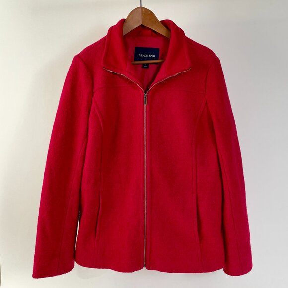 Women's Lands' End Boiled Wool Blend Zip Up Jacket Coat, Cherry Red, Size 14 - Picture 2 of 7